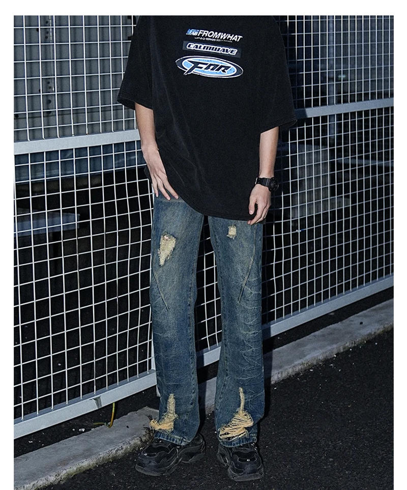 Description Picture 6 of itemUna Reta Jeans Pants Man 2024 Spring Summer New Hip Hop Wear Out Design Vintage Denim Pants Harajuku Trousers For Men