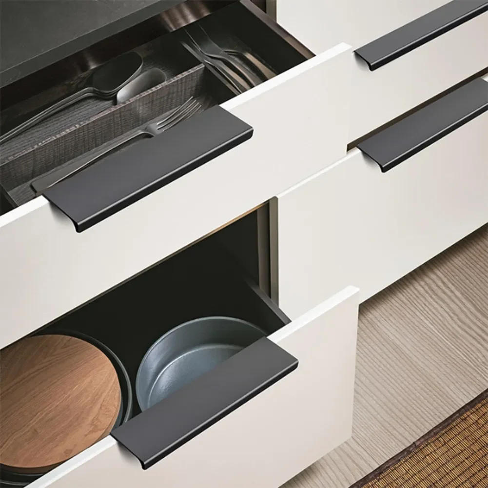 Description Picture 2 of item10 Pcs Black Finger Pulls Aluminum Alloy Door Hands For Cabinets Modern Edge Handles Dresser Drawers Home Hardware