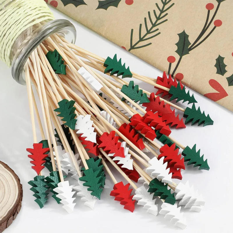 Description Picture 5 of item50PCS Disposable Christmas Bamboo Forks Red White Green Christmas Tree Tableware 2024 Christmas Party Decor Supplies