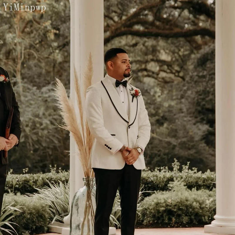 Description Picture 4 of itemBespoke Ivory Wedding Suits for Men Shawl Lapel One Button Blazer Jacket Tuxedos Groom Wedding Wear 3 Piece Coat+Vest+Pant