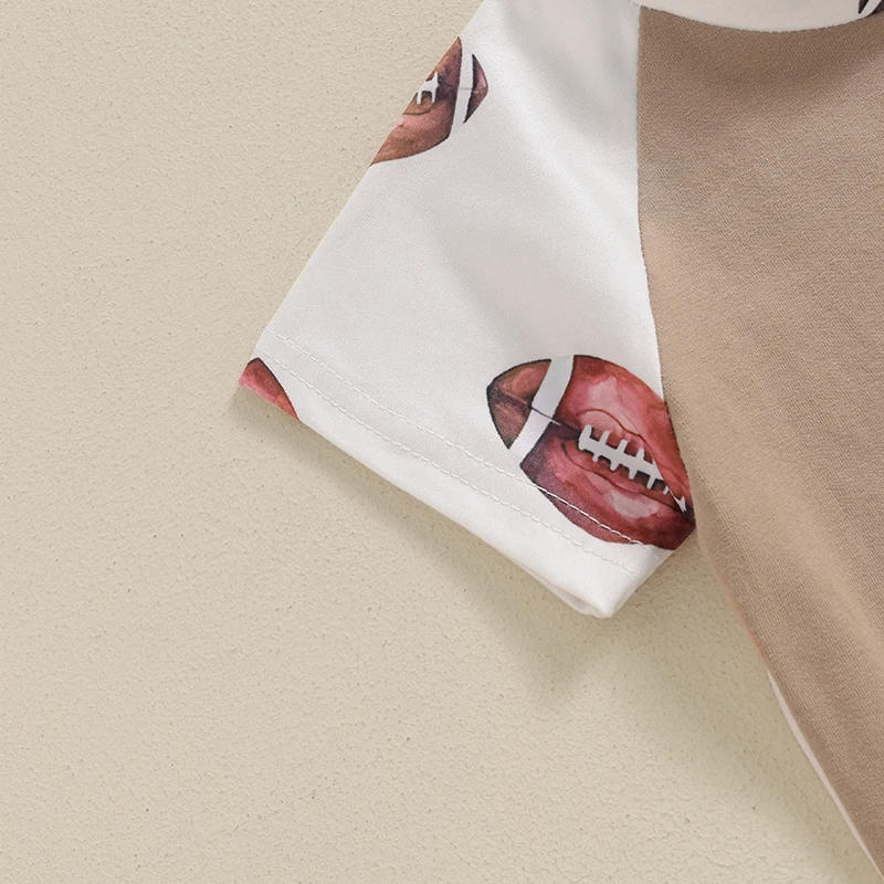 Description Picture 6 of itemBaby Boys Summer Outfits Rugby Print Short Sleeves T-Shirt and Elastic Shorts Set for 2 Piece Vacation Clothes Set