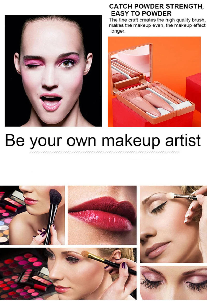 Description Picture 4 of itemMini Portable Makeup Mirror With 5 Pcs Makeup Brushes Magnifying Glass Hand Hold Pocket Foldable Makeup