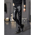 Idopy Men`s Zipper Halloween Steampunk Zippers Pu Motorcycle Party Holiday Stage Performance Punk Faux Leather Pants Jeans