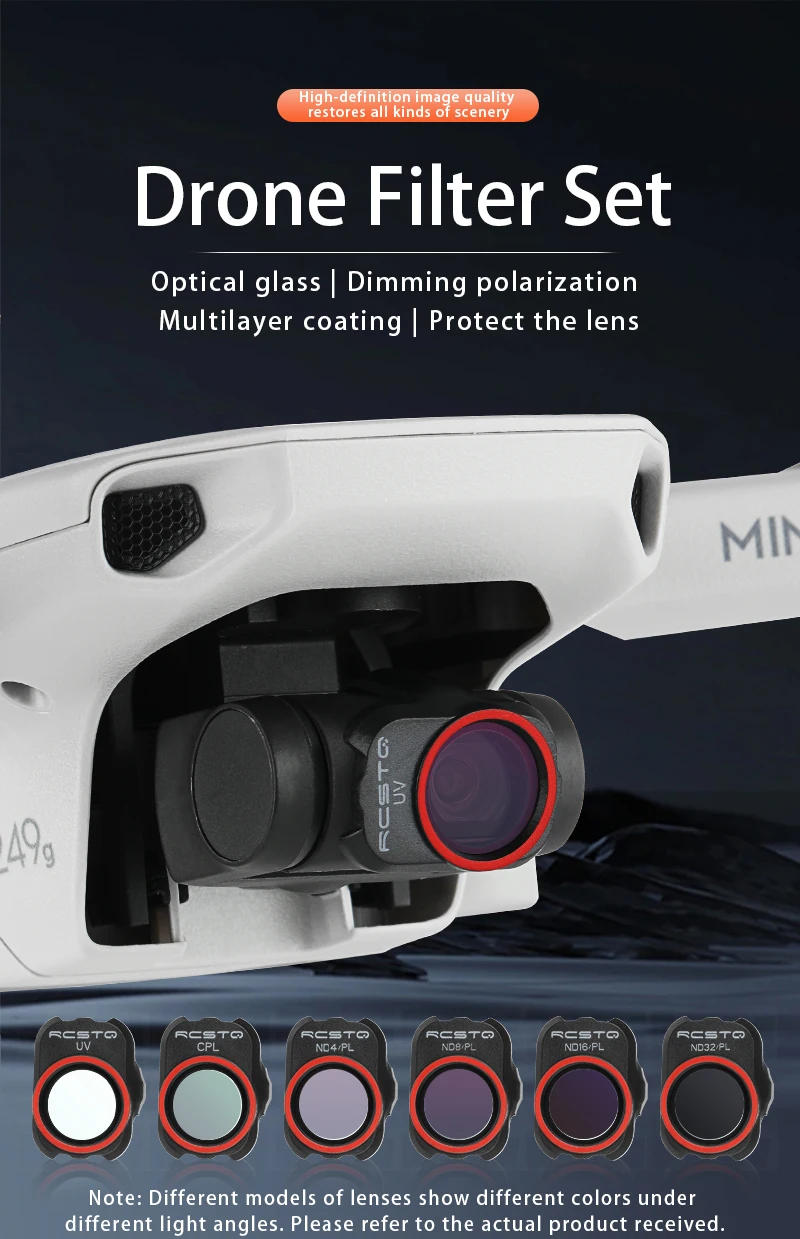 Description Picture 2 of itemRCSTQ For Dji Mini 4K Drone Lenses Filter Set UV/CPL/4NDPL/8NDPL/16NDPL/32 ND PL Camera Lens filter for Dji Mini 4K Accessories