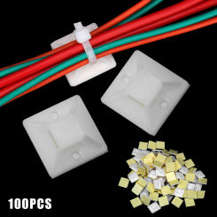 White 100PCS Self Adhesive Fixing Seat Clamps Zip Tie Mount Wire Wall Holder 2cm x 2cm Cable Tie Base