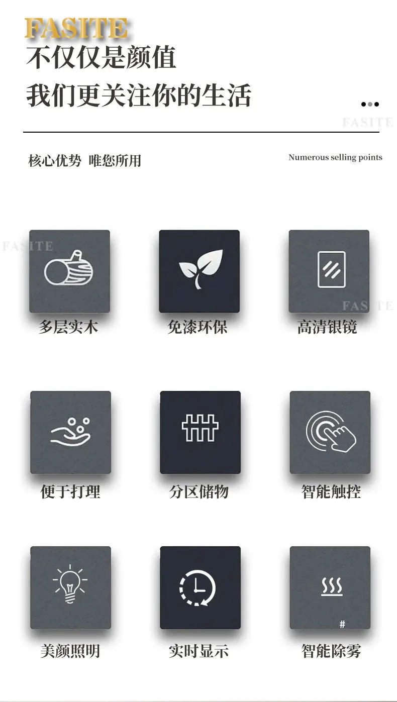 Description Picture 3 of itemMetal Washbasin Bath Mirrors Bathroom Cabinet Storage Drawer Display Bath Mirrors Wall Shelf Casa Arredo Room Furniture