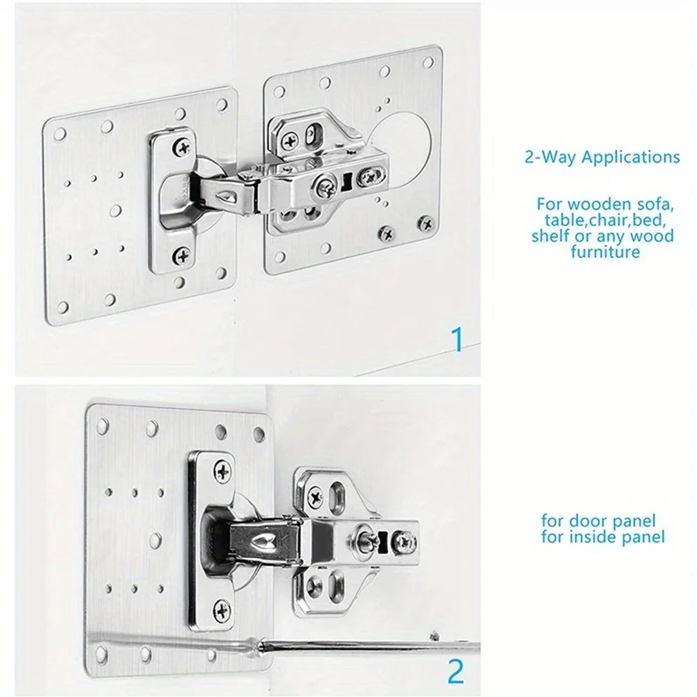 Description Picture 6 of item10 piece set of stainless steel kitchen cabinet door hinge repair plate with screws - compatible