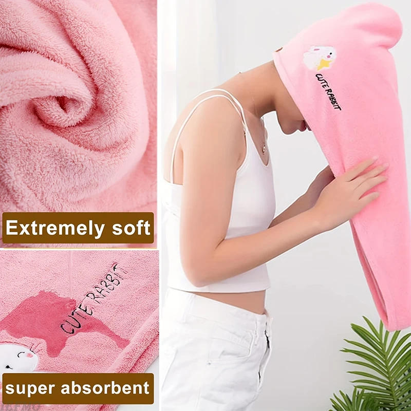 Description Picture 4 of item1pc Towel Soft Dry Hair Cap with Buttons Cute Embroidered Towel Absorbent Towel Women Shower Cap Bathroom Supplies