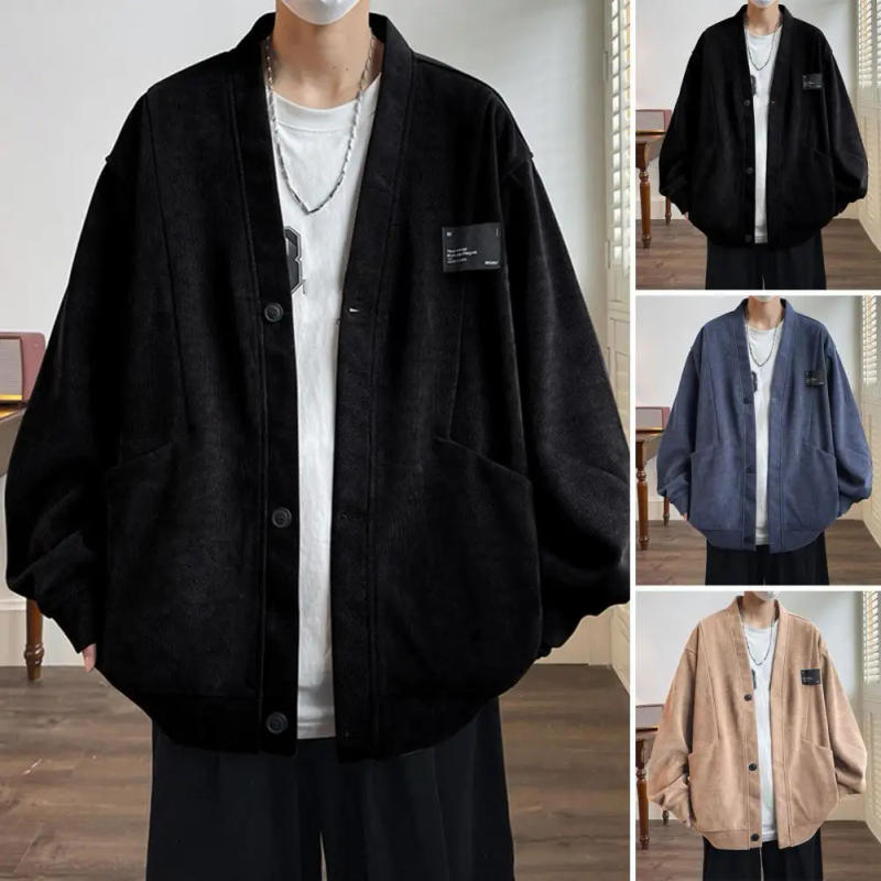Description Picture 4 of itemRetro Splicing Woolen Coat Men Casual Turn-down Collar Button Jacket Autumn Winter Pocket Long Windbreaker Man