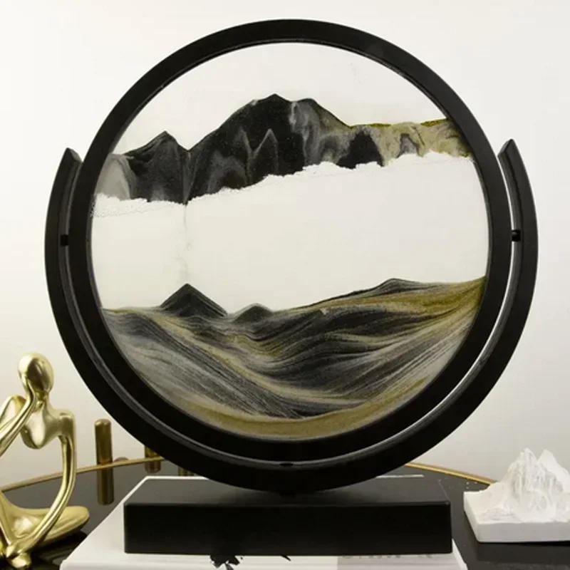 Description Picture 2 of itemArt Flowing Sand Painting Rotatable Hourglass Picture Black Frame Glass Sand Clock Deep Sea Quicksand Home Decoration Sandglass