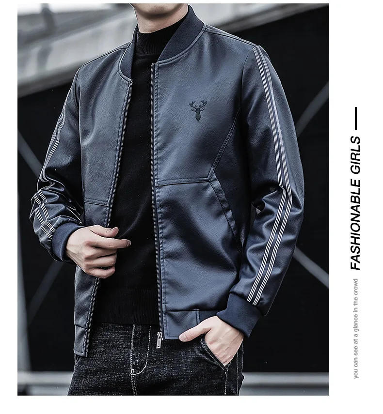 Description Picture 6 of itemPU Jacket Trendy Leather Coat Casual Multi Pocket Jacket