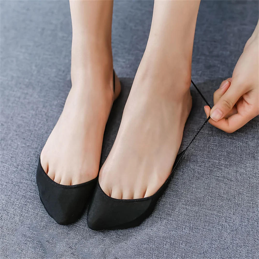 Description Picture 2 of item5 Pairs Suspenders Women Cotton Boat Socks Invisible Shallow Mouth Summer Thin Half Sole Socks Not Drop Heel Short Sox