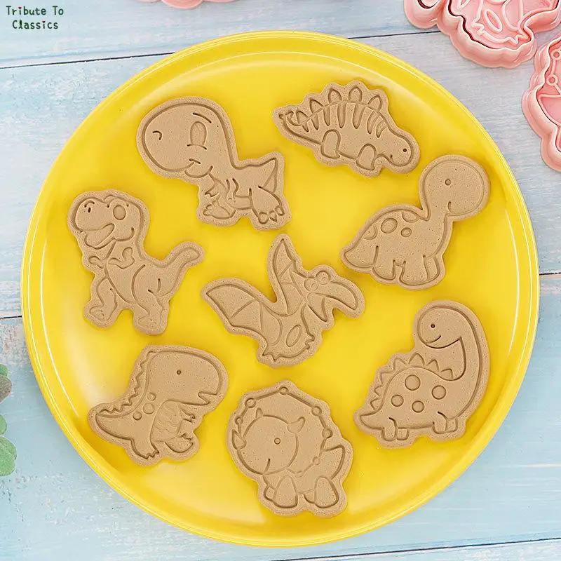 Description Picture 3 of item27 Styles Cookie Cutters Plastic 3D Dinosaur Shape Cartoon Pressable Biscuit Mold Cookie Stamp Kitchen Baking Pastry Bakeware