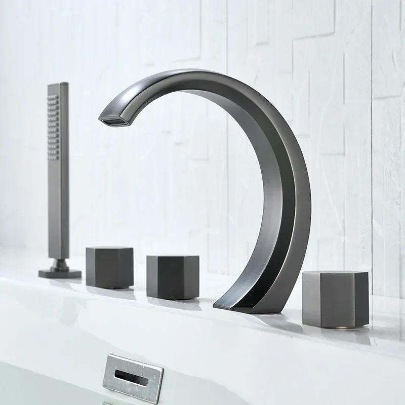 Description Picture 2 of itemGray Bathtub Faucet Widespread Tub Sink Mixer Tap Brushed Gold Brass Bathroom Bath Shower with Hand Head