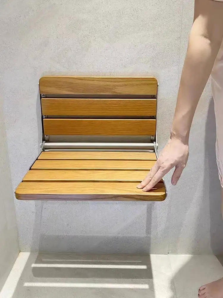 Description Picture 3 of itemSolid Wood Wall-mounted Shower Seats Folding Bath Chair Creative Barrier-free Seat Stool Modern Home Porch Shoe Changing Stool
