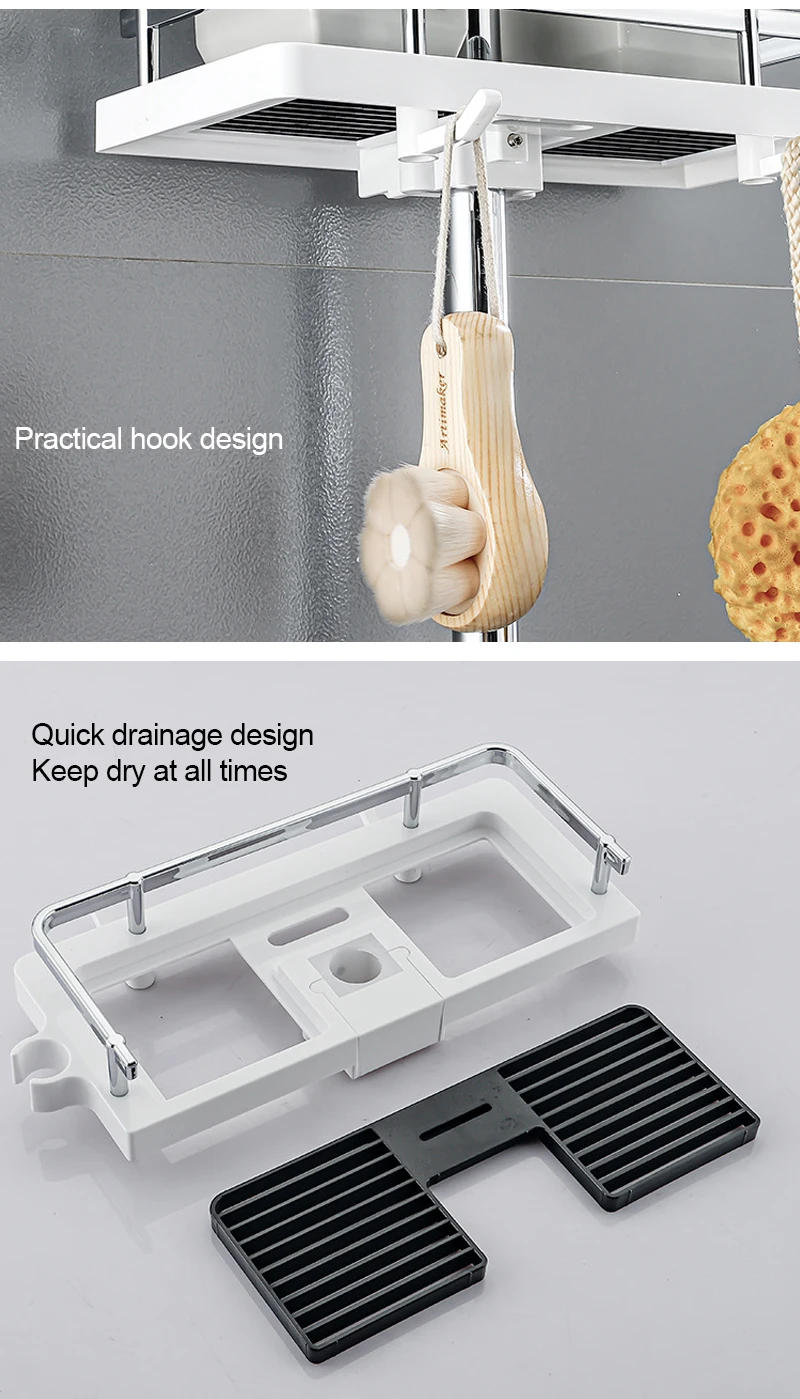Description Picture 4 of itemBlack Shower Shampoo Tray Shower Shelf Bracket Column Storage Rack Single-layer Bathroom Shelf with Shower Head Bracket