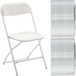 BTEXPERT Indoor Outdoor White Plastic Folding Chairs Stacking Steel Frame Commercial 650LB Weight Capacity Seating