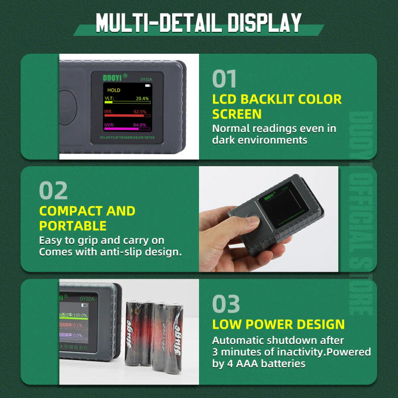 Description Picture 3 of itemDUOYI DY32A Solar Film Transmission Meter Portable Window Tint Meter Visible Light Transmittance UV IR Rejection Tester