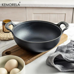 1PCS Cast Iron Pot Uncoated And Non Stick Wok Casserole Kitchen Cooking Pot Cast With Handle Iron Skillet Cookware Wok Pan