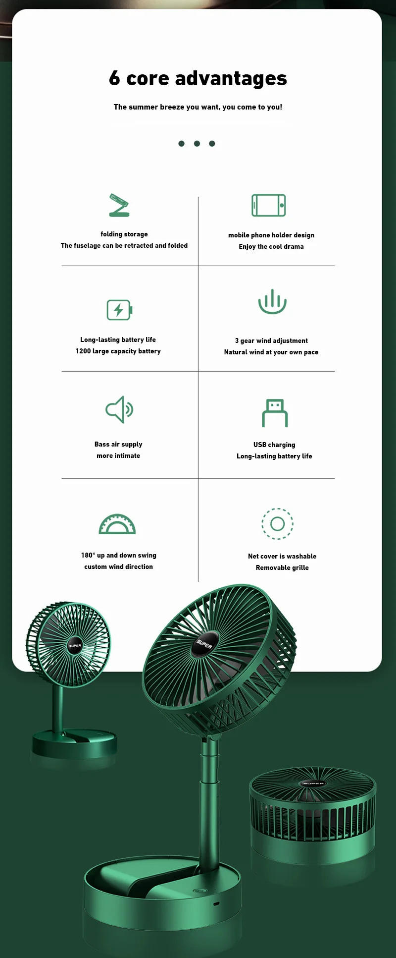 Description Picture 3 of itemNew Adjustable Folding Fan Small Cooling Handy Desk Low Noise Home Charging USB High Duration Standby Mini Electric Fan