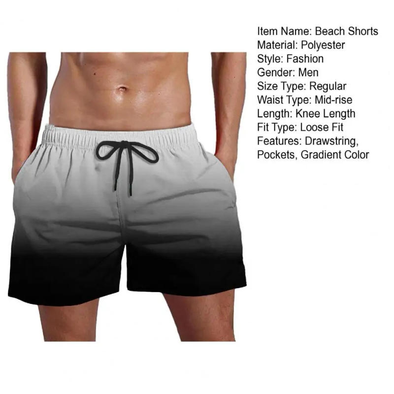 Description Picture 6 of itemMen Beach Shorts Quick-dry Gradient Color Beach Shorts with Elastic Waist Pockets for Men Wide Leg Fitness Shorts for Streetwear