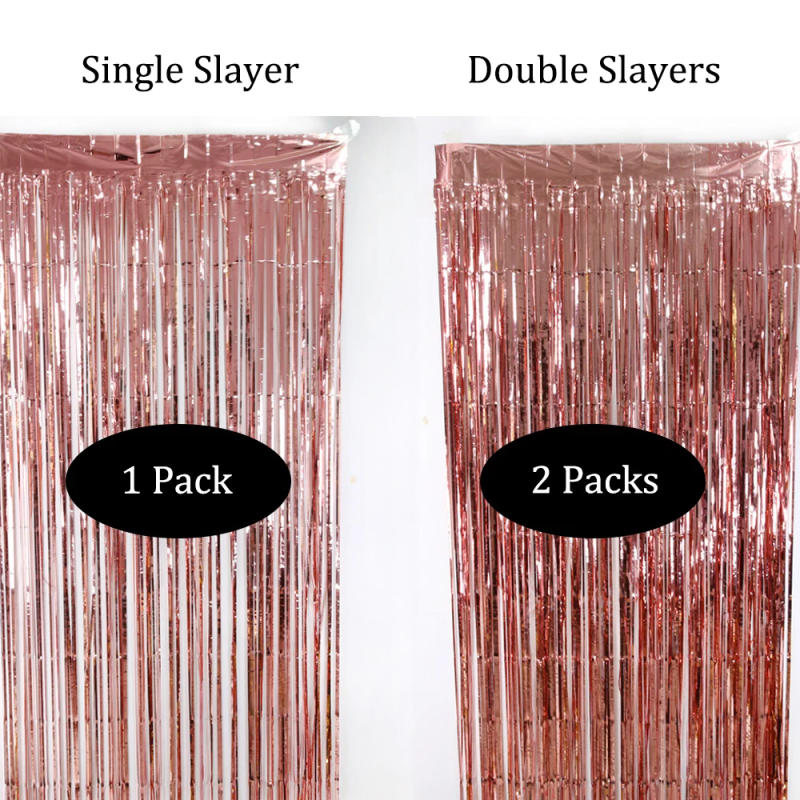 Description Picture 5 of item2 Pack Foil Curtain Silver Black Gold Rose Gold Glitter Shimmer Fringer Curtains for Birthday Wedding Party Backdrop Decorations