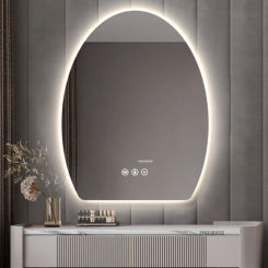 Nordic Multifunction Vanity Makeup Mirrors for Bathroom Modern Smart Touch Led Bathroom Mirrors Bedroom Oval Bath Makeup Mirrors