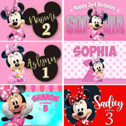 Custom Mickey Minnie or Mouse Backdrop Glitter Bow Baby Shower Girls Happy Birthday Party Photo Background Booths Studio Props