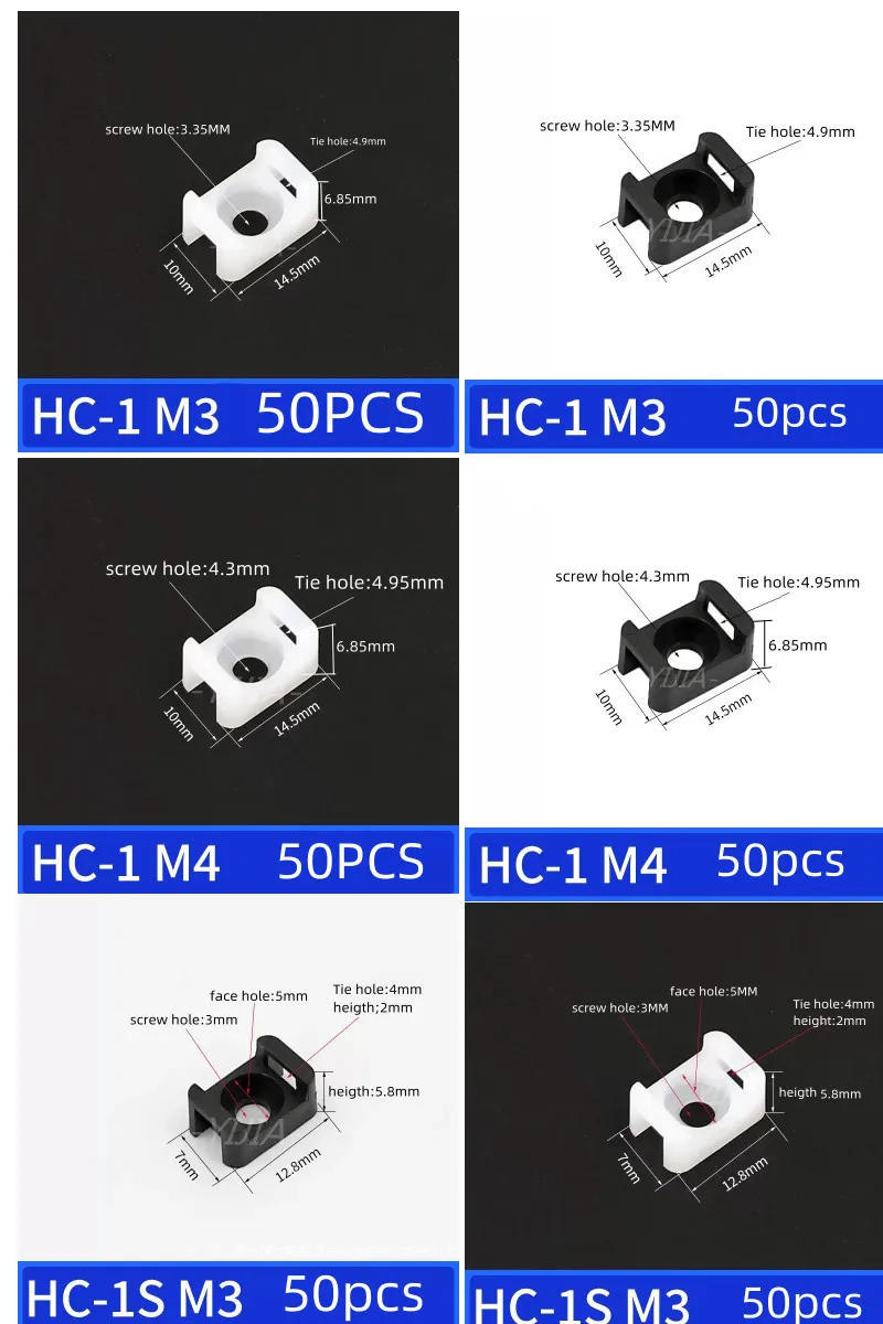 Description Picture 3 of item50pcs Fireproof Cable Tie Base Mount Saddle Wire Fixing Seat Cable Clamp Cord Organizer Holder With Screw Holes Wiring Fittings