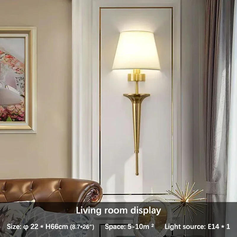Description Picture 4 of itemOUFULA American Brass Wall Lamp Indoor Living Room Bedroom Bedside Lamp Retro villa Hotel Corridor Hallway luminária מנורת קיר