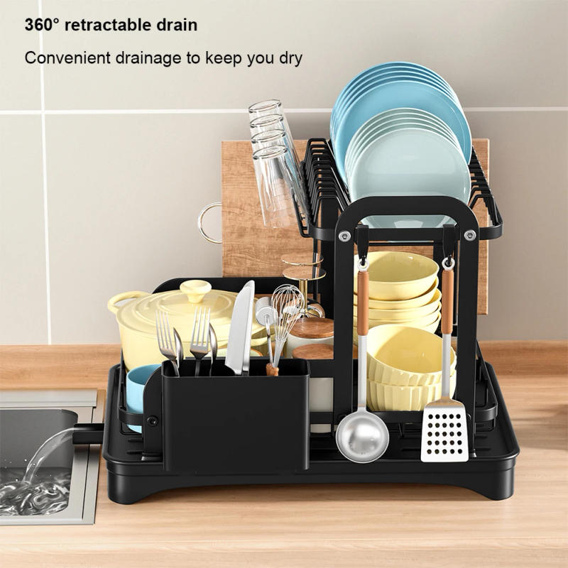 Description Picture 5 of item2 Tier Dish Bowl Drainer Storage Rack Kitchen Dish Drying Rack with Drain Basket Countertop Dinnerware Organizer Drainboard