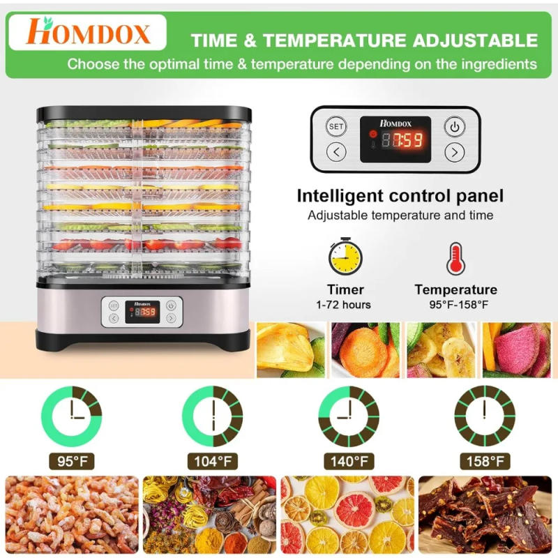 Description Picture 4 of itemFood Dehydrator, 8 BPA-Free Trays Dehydrator for Food and Jerky with 72H Timer and Temperature Control, 400W Dehydrator