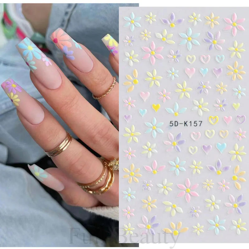 Description Picture 6 of item5D Nail Stickers Flowers Heart 3D Embossed Nail Art Decals Cute Bear Rabbit Sliders Decorations Manicure Accessories TR5D-K157