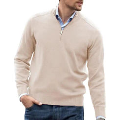 Solid Color Sweater Stylish Men's Half-high Collar Knitted Sweater Warm Elastic Trendy Fall/winter Pullover Top Zipper Collar