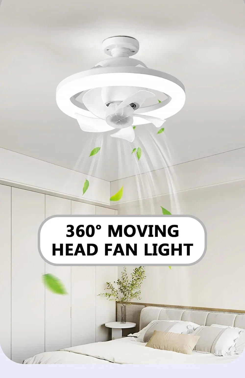 Description Picture 2 of item360° Rotation Ceiling Fan With Light LED For Living Room Bedroom Remote Control Lighting E27 Converter Base Smart Ceiling Fans