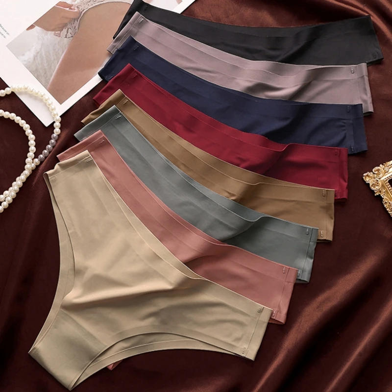 Description Picture 4 of item4PCS/Set Seamless Panties Women Sexy Underwear Ice Silk Underpants Low Waist G-string Female Soft Solid Ultra-thin Briefs