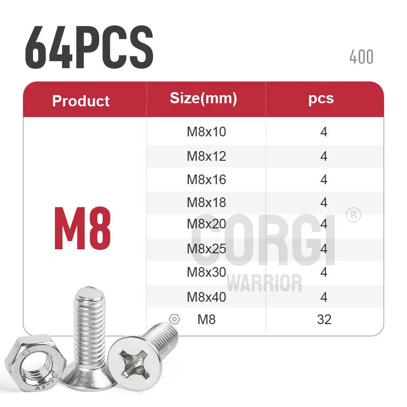 Description Picture 3 of itemUNC 304 Stainless Steel Phillips Flat Head Machine Screws Nuts Assortment Kit up to 2400 M1.6 M2 M2.5 M3 M4 M5 M6 M8 Full Thread
