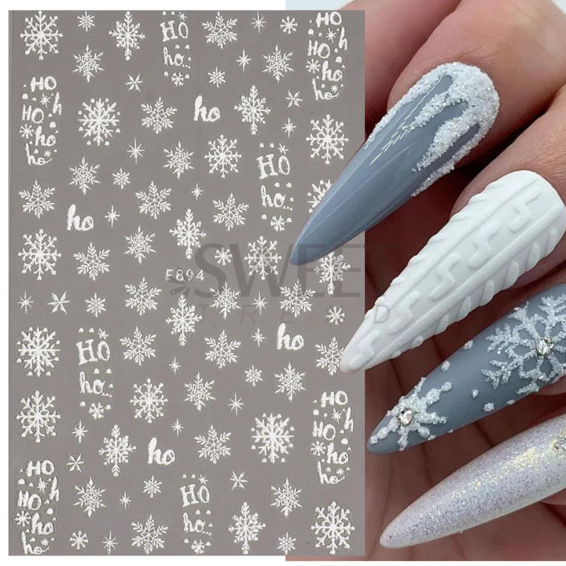 Description Picture 6 of itemWhite Snowflakes Winter Festive Stickers Nail Art Decoration Decals Glitter Snowman/Elk/Snow Charms Xmas Manicure 2023 JIF896