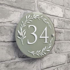 Customized Acrylic Door Plate Classic Light Grey and White Colors House Number signs & Door Plaques with Floral Detailng