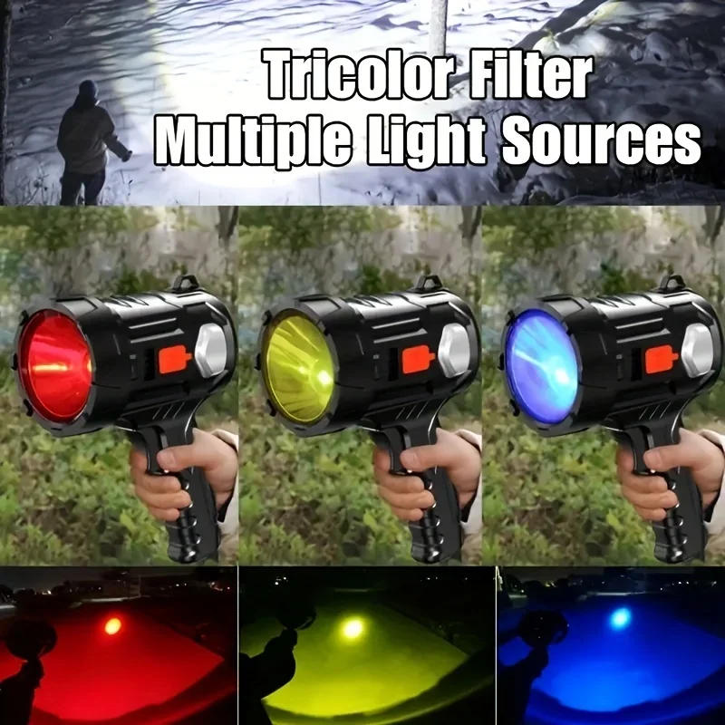 Description Picture 6 of itemSuper Bright Rechargeable LED Spotlight with Long-Lasting Battery - for Outdoor Camping and Floodlighting With 3-Color Filter