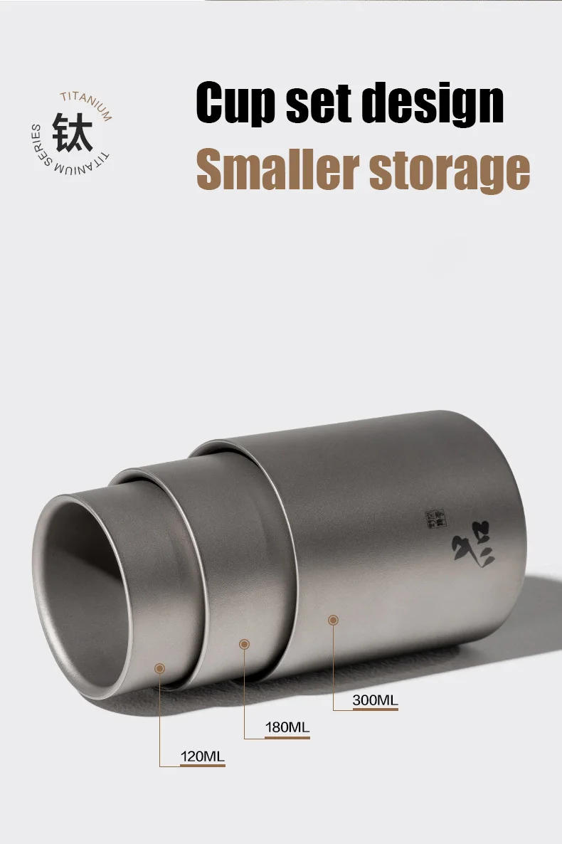 Description Picture 6 of itemTitanium Travel Cup Camping Mug Outdoor 3 in 1 Double Walled Foldable Tableware Lightweight Cookware Coffee Tea Water Drinkware