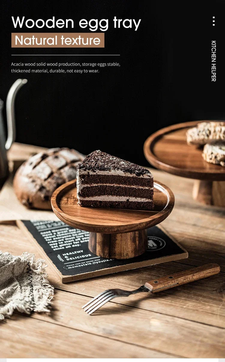 Description Picture 2 of itemCreative High-Foot Cake Plate Acacia Wood  Decoration Tea Plate Dessert Table Display Stand Afternoon Tea Fruit  Snack Tray
