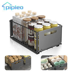 Telescopic Out Kitchen Storage Rack Foldable Cabinet Condimenters Storage Baskets Drawer Slide Out Organizer Shelf Box Tools