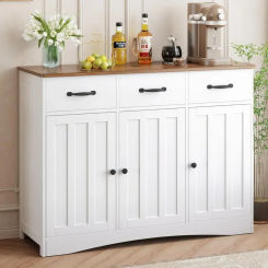 Wood Buffet Sideboard with Adjustable Shelf, Storage Cabinet with 3 Drawers, Large Cupboard for Kitchen, Dining Room, Entryway