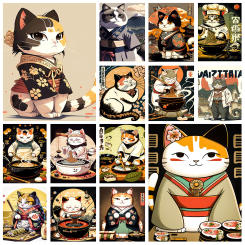 5D Cartoon Diamond Painting Japanese Chef Cat Cooking Series Full Rhinestone Mosaic Embroidery Cross Stitch Kit Home Decor Gifts