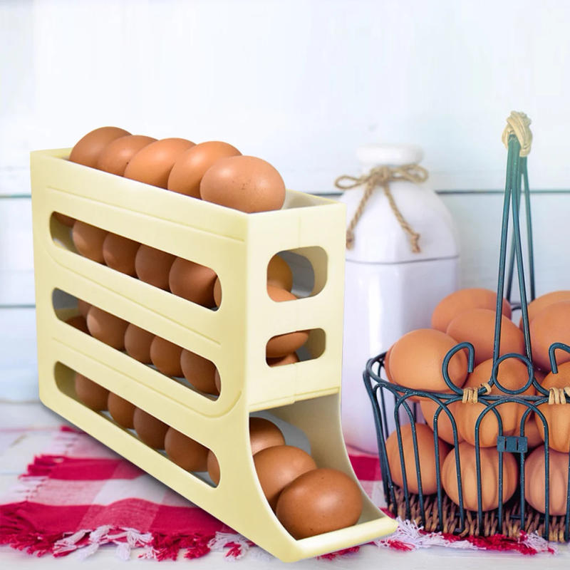 Description Picture 5 of item4 Layer Automatic Rolling Egg Holder Large Capacity Space Saving 30 Egg Container Plastic Egg Tray for Refrigerator Storage Box