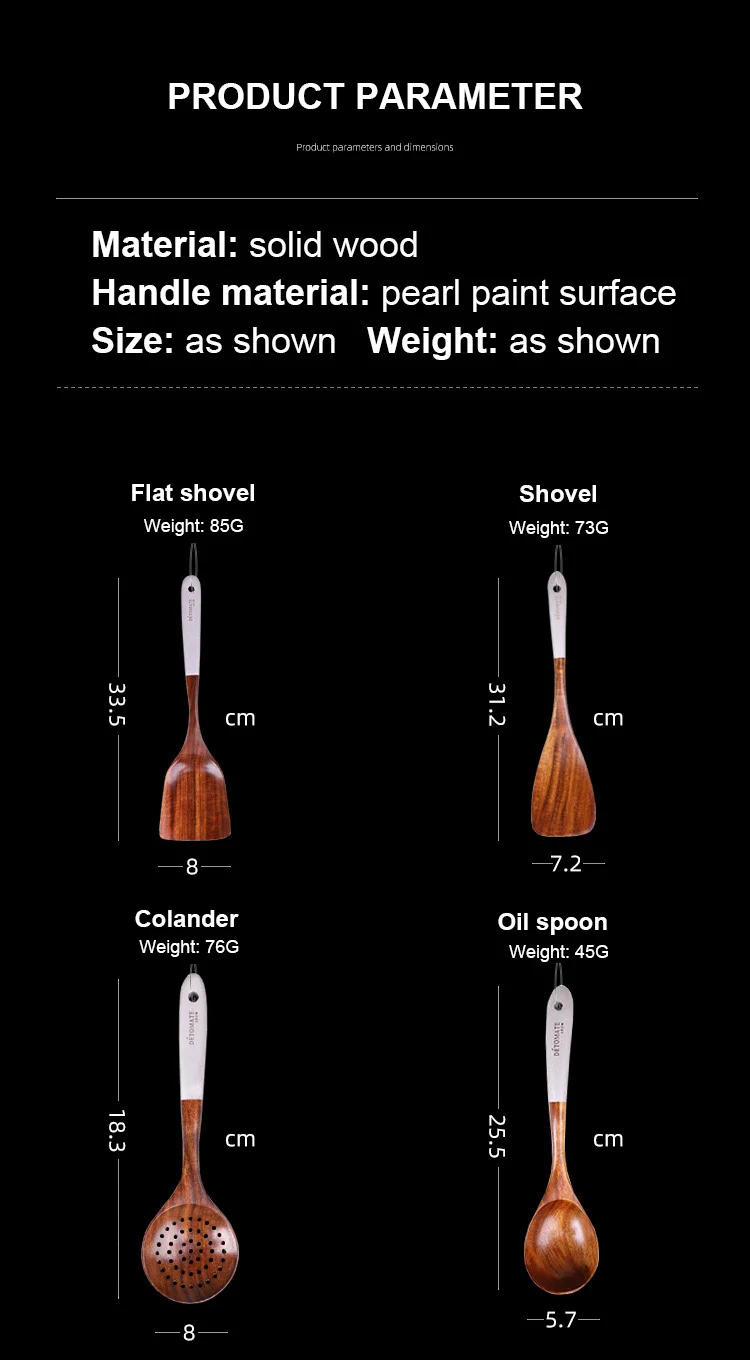 Description Picture 4 of itemThailand Teak Natural Wood Tableware Spoon Ladle Turner Long Rice Colander Soup Skimmer Cooking Spoons Scoop Kitchen Tool Set