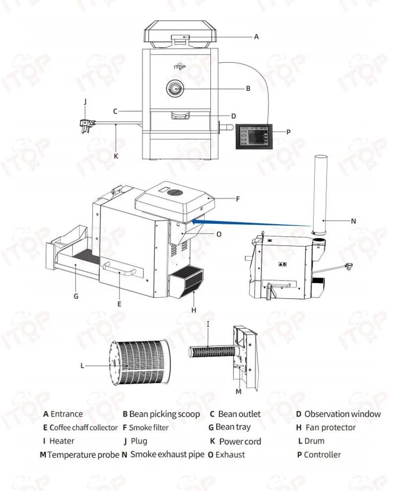 Description Picture 6 of itemITOP Coffee Roaster Artisan Connection IT-CBR-2 Electric Coffee Bean Roaster 4 Modes With Cooler Smoke Filter Roaster 500g 1000W