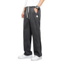 Solid Color Men Pants Men Sweatpants Japanese Style Wide Leg Men's Sweatpants with Side Pockets Drawstring Waist for Jogging