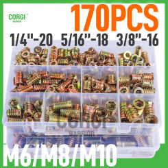 M6 M8 M10 Threaded Inserts for Wood Furniture Screw in Nut Wood Inserts Bolt Assortment Kit 1/4-20 5/16-18 3/8-16 with Wrench